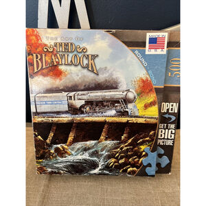 Train Full Steam Ahead Train 500 Pc Round Puzzle Art of Ted Blaylock all pieces